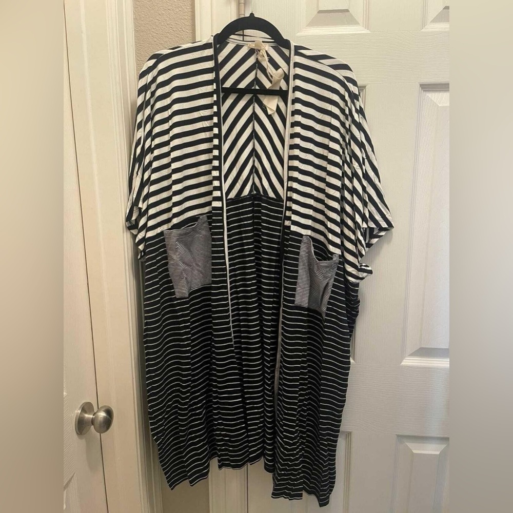 Hem & Thread Navy and Cream Striped Cardigan
